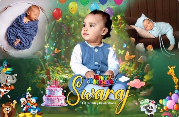 thumbnail 1st Birthday PSD Banner Combo Swaraj Style Celebration